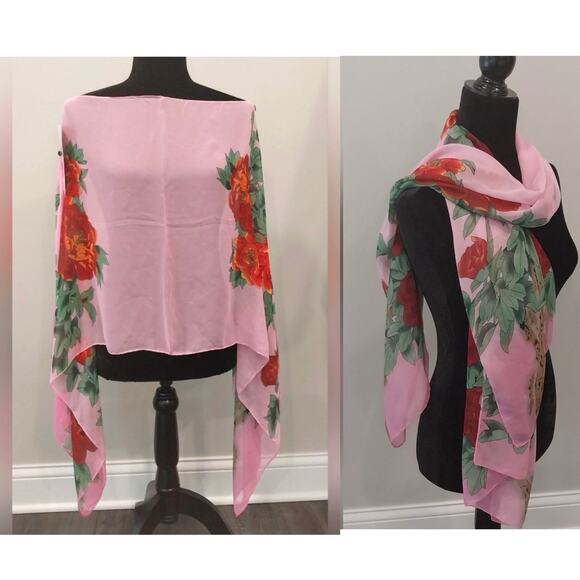 Pineapple Moon Floral Chiffon Shawl Scarf Duster Wrap New - Picture 2 of 12